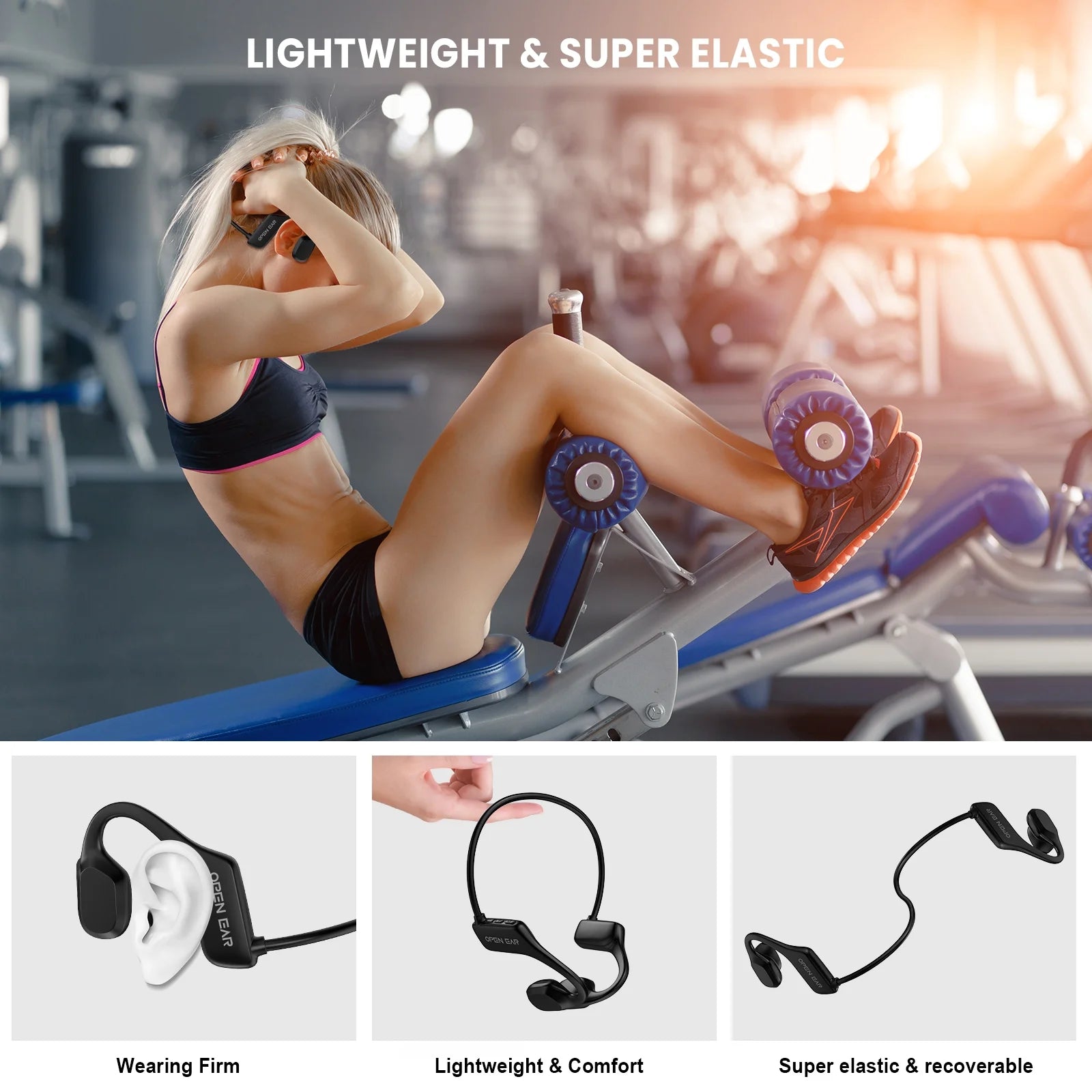 Open Ear Air Conduction Headphone, Wireless Bluetooth Earbuds 8H Playtimes Sports Earphones with Mic, Sweatproof Earbuds for Hiking, Cycling, Black